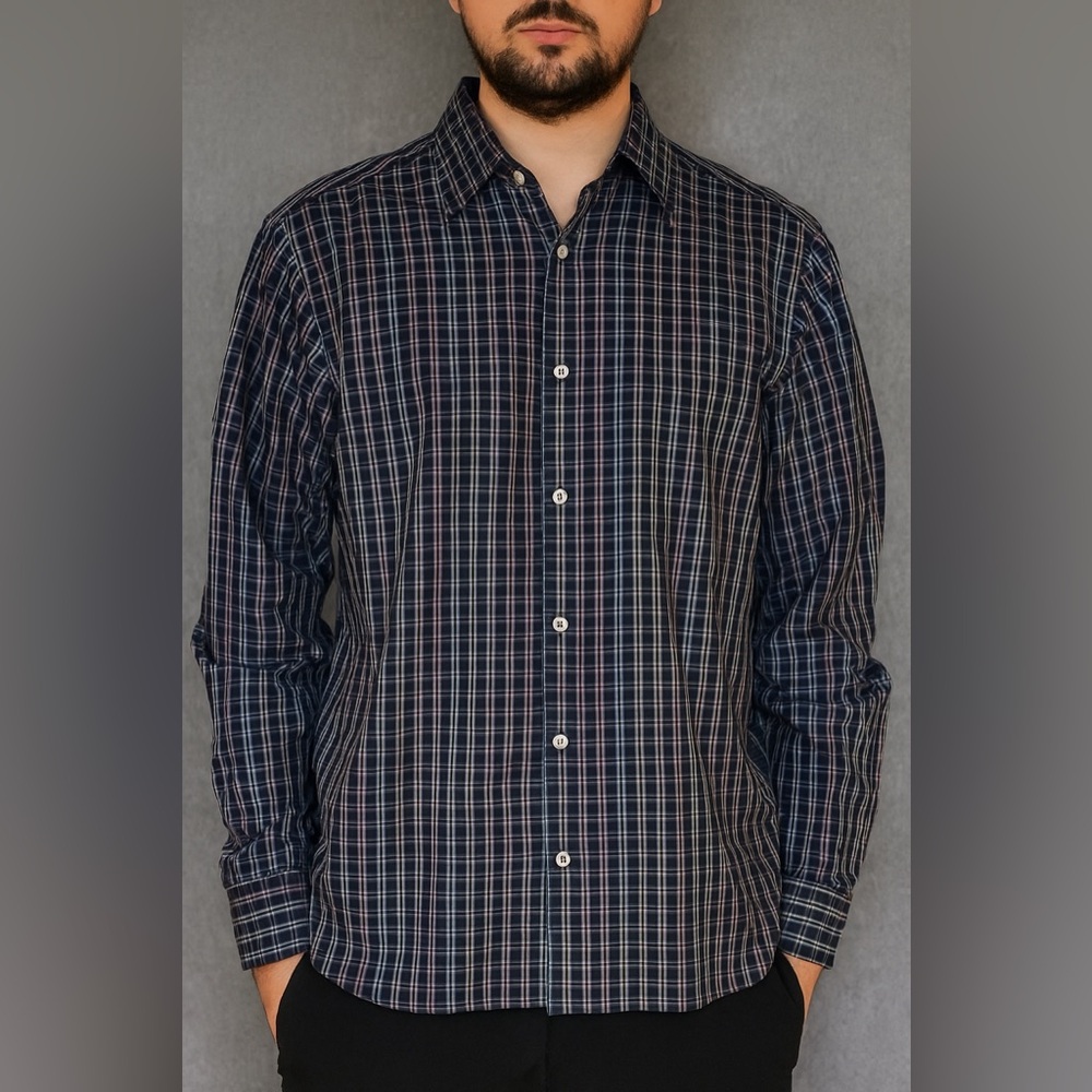 Ermenegildo Zegna Men’s Plaid Button-Up Shirt‎ L 100% Cotton Made in Italy
